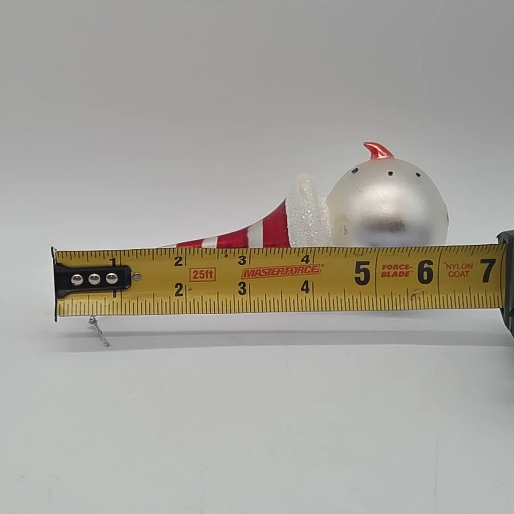 Whimsical Spiral Candy Cane Hat Red Swirl Hook Snowman Glass Ornament 6